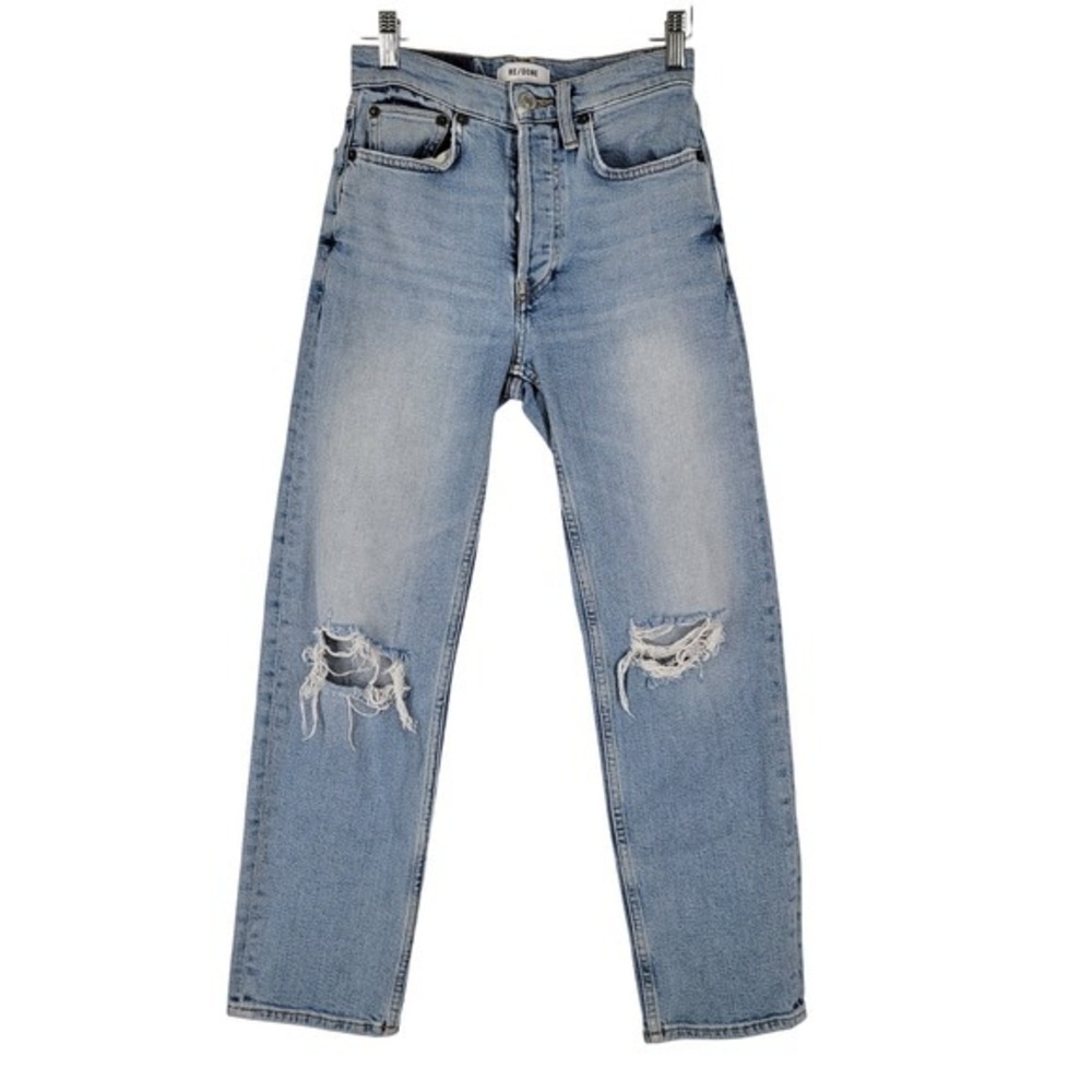 RE/DONE 70s Stove Pipe Jeans Light Destroyed 20 Light‎ Wash Button Fly Size 25